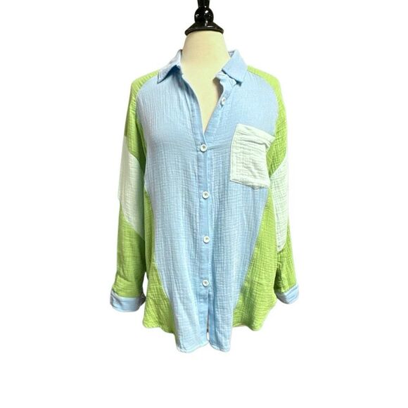 Davi & Dani Womens Multi Long Sleeve Viscose Oversized Button Up Size M - Picture 1 of 8